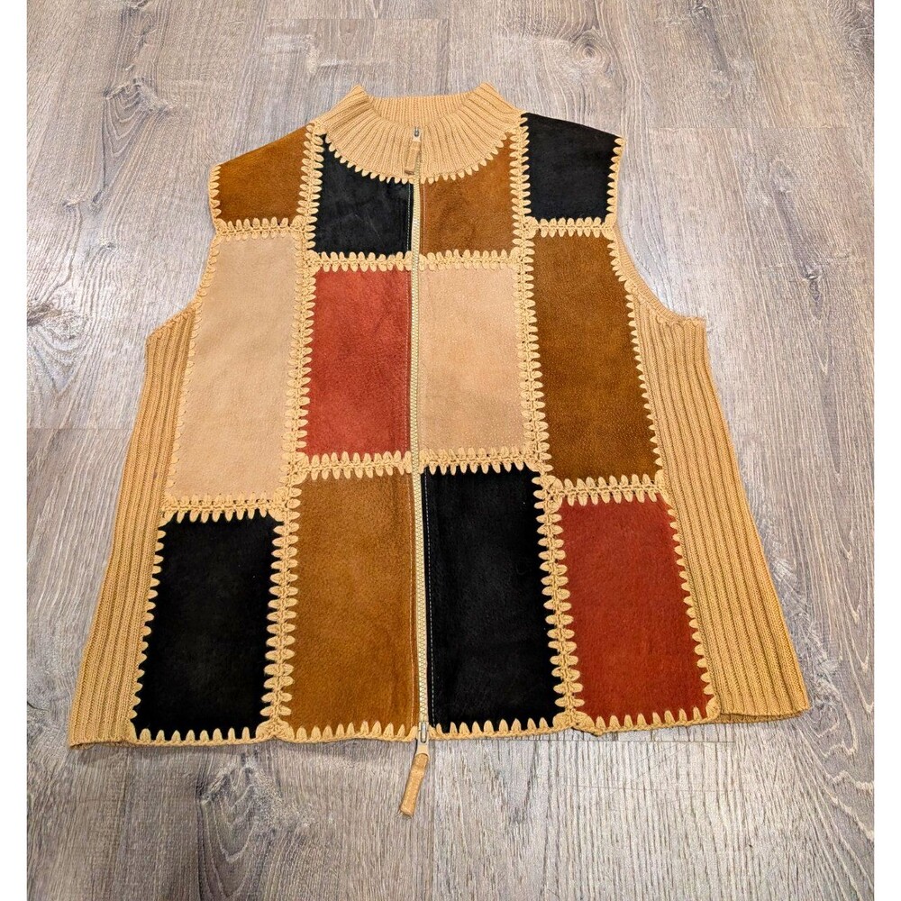 Designers Studio Originals Patchwork Leather Knit Vest Size XL VTG